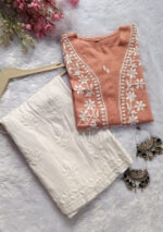 Elira Rayon Chikankari Long Kurti- Terracotta peach - Image 2
