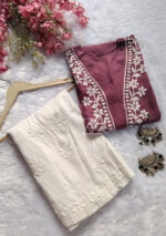 Elira Rayon Chikankari Long Kurti- Mauve - Image 2