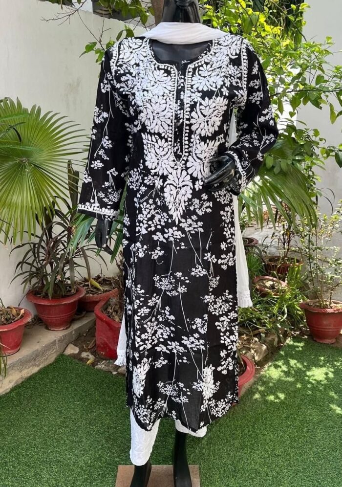 Emily Chikankari Mulmul Straight Kurta- Black - Image 2