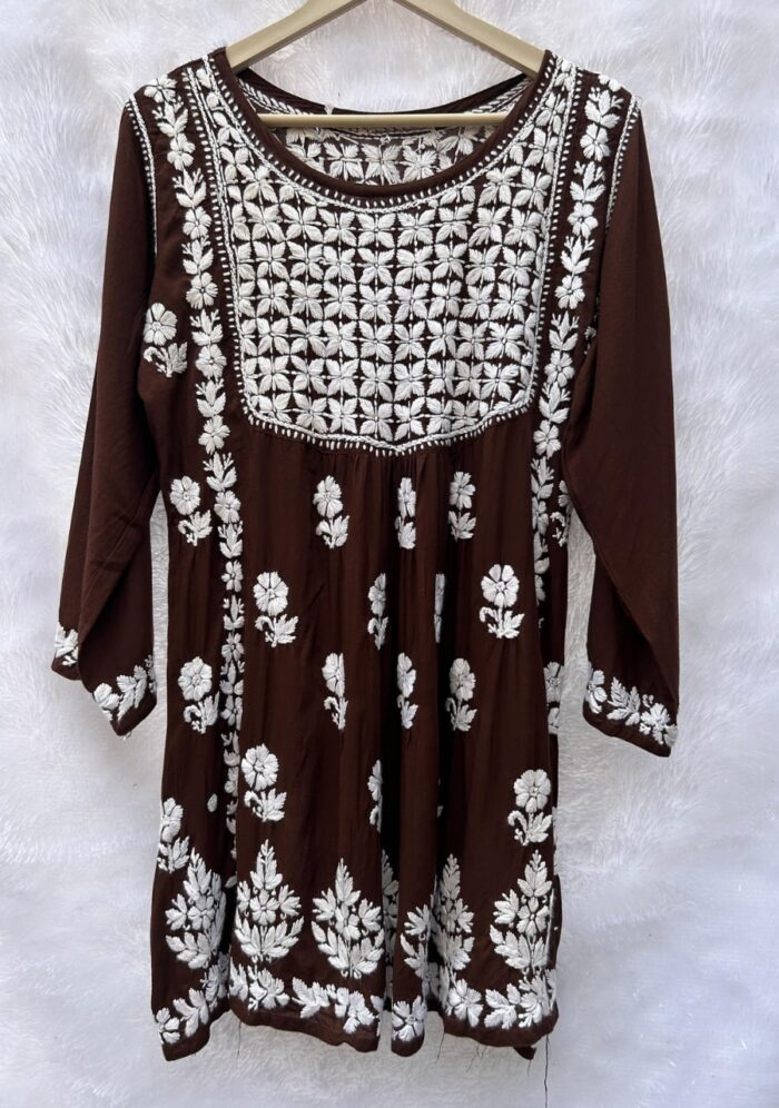 Ariana Modal Chikankari Peplum Short Top- Brown - Image 1