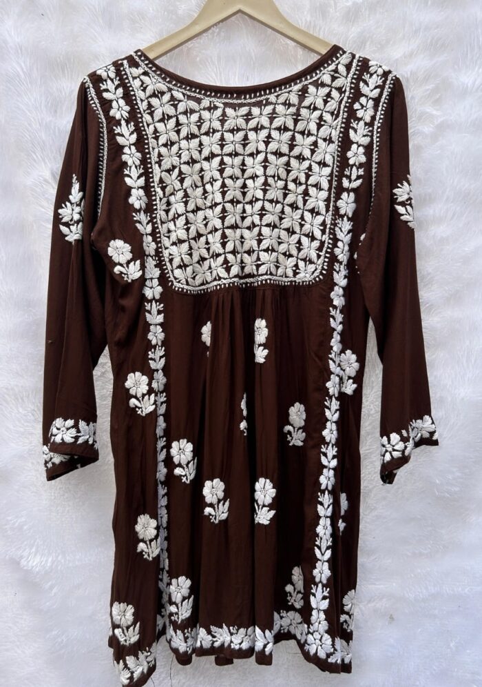 Ariana Modal Chikankari Peplum Short Top- Brown - Image 2