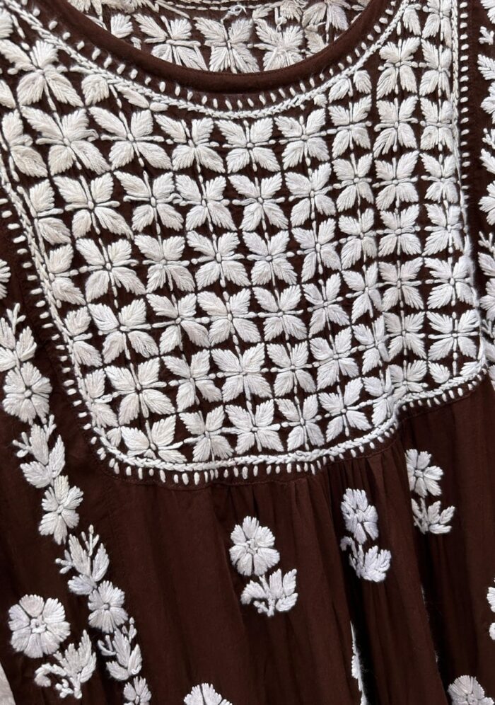 Ariana Modal Chikankari Peplum Short Top- Brown - Image 3