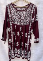 Ariana Modal Chikankari Peplum Short Top- Wine