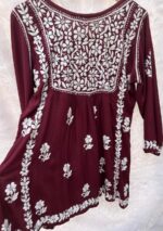 Ariana Modal Chikankari Peplum Short Top- Wine - Image 2
