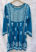 Ariana Modal Chikankari Peplum Short Top- Ferozi