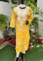 Emily Chikankari Mulmul Straight Kurta- Yellow - Image 2