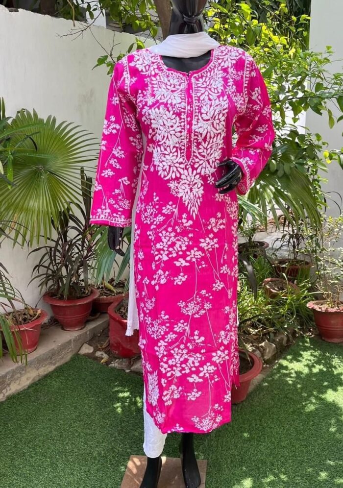 Emily Pink Chikankari Mulmul Straight Kurta - Image 2