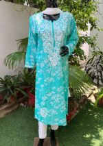 Emily Sea Green Chikankari Mulmul Straight Kurta - Image 2