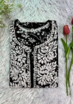 Emily Chikankari Mulmul Straight Kurta- Black - Image 3