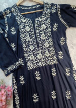 Feriha Chikankari Modal Long Kurti- Navy Blue