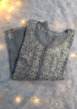 Feriha Chikankari Modal Long Kurti- Grey - Image 3