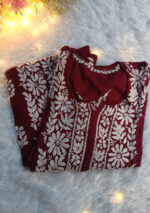 Feriha Chikankari Panel Design Modal Straight Kurta- Maroon - Image 2