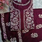 Zoe Plum Chikankari Rayon Kurta Set