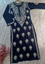 Feriha Modal Chikankari Long Kurta - Blue - Image 2