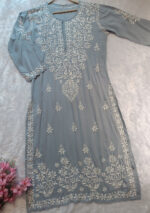 Feriha Chikankari Modal Long Kurti- Grey - Image 2