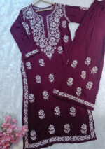 Zoe Plum Chikankari Rayon Kurta Set - Image 3