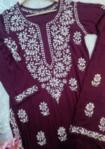 Zoe Plum Chikankari Rayon Kurta Set - Image 2