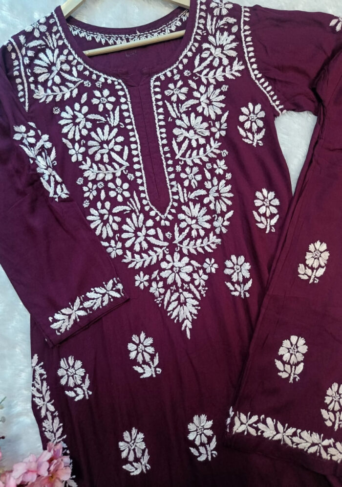 Zoe Plum Chikankari Rayon Kurta Set - Image 2