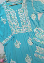 Zoe Sky Blue Chikankari Modal Kurta Set - Image 2