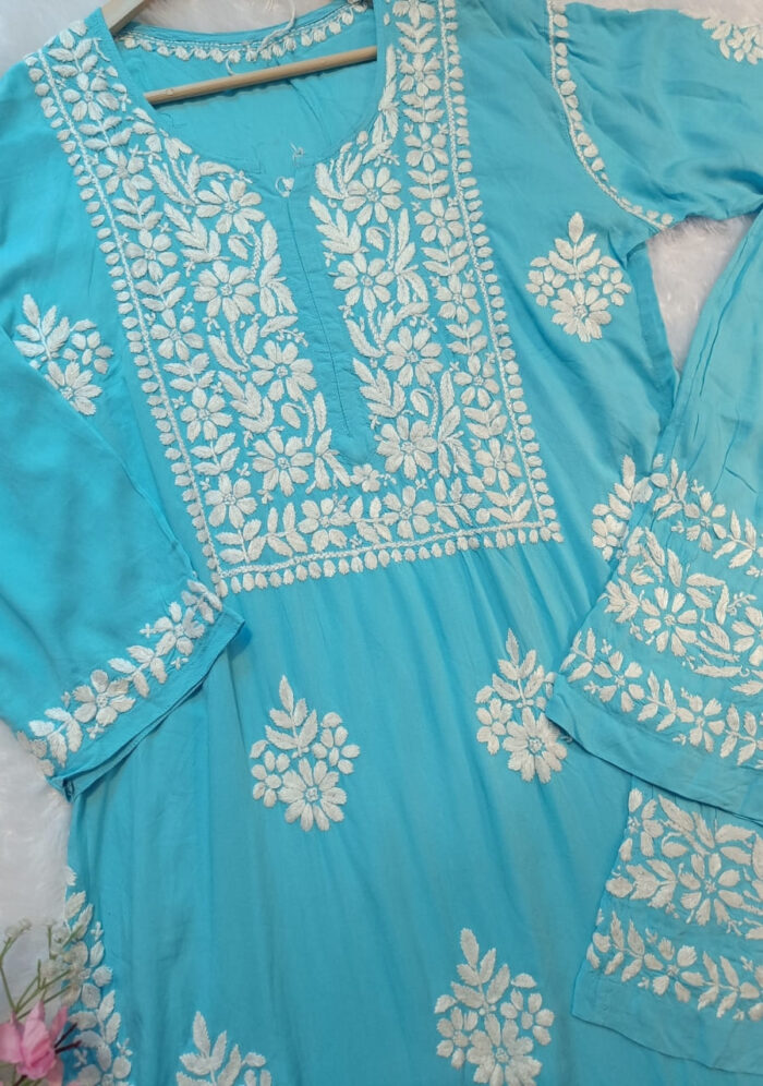 Zoe Sky Blue Chikankari Modal Kurta Set - Image 2