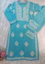Zoe Sky Blue Chikankari Modal Kurta Set - Image 3