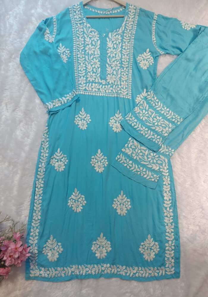 Zoe Sky Blue Chikankari Modal Kurta Set - Image 3