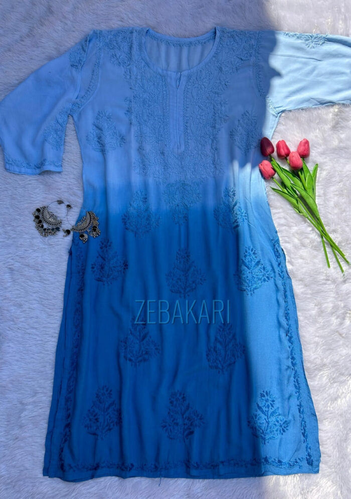 Iqra Blue Chikankari Modal Straight Kurta - Image 2