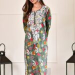 Liza Chikankari MulMul Straight Kurta- Mehndi Green