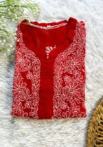 Alice Georgette Chikankari Long Straight Kurti - Red
