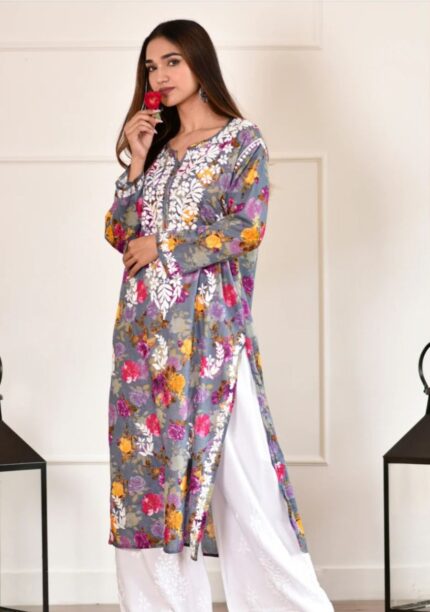 Liza Lavender Chikankari Mulmul Straight Kurta