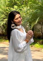 Noor Chikankari Mukesh Work Rayon Long Kurti Set with Dupatta - White - Image 3
