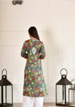 Liza Chikankari MulMul Straight Kurta- Mehndi Green - Image 3
