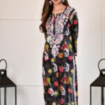 Liza Black Chikankari MulMul Straight Kurta