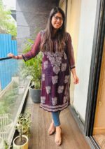 Alice Georgette Chikankari Long Straight Kurti - Wine