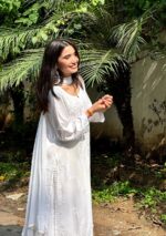 Noor Chikankari Mukesh Work Rayon Long Kurti Set with Dupatta - White - Image 6
