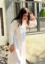 Noor Chikankari Mukesh Work Rayon Long Kurti Set with Dupatta - White - Image 10