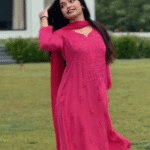 Noor Chikankari Mukesh Work Rayon Long Kurti Set with Dupatta - Blush Pink