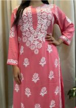 Feriha Modal Chikankari Long Kurta - Peach
