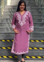 Elira Rayon Chikankari Long Kurti- Mauve