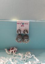 Peacock Oxidised Silver Jhumki Earrings - Image 2