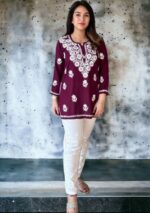 Daisy Chikankari Rayon Short Kurti - Plum