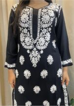 Feriha Modal Chikankari Long Kurta - Black