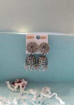 Oxidised Silver Jhumki Earrings - Image 2