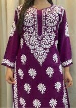 Feriha Modal Chikankari Long Kurta - Plum