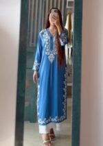 Elira Rayon Chikankari Long Kurti- Powder Blue