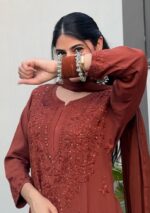 Oxidised Silver & Velvet Bangles Set - Brown - Image 4