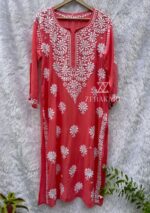 Feriha Modal Chikankari Long Kurta - Peach - Image 2