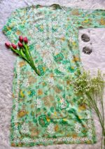 Sofia Green Chikankari Mulmul Straight Kurta - Image 2