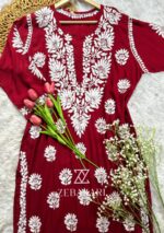 Mily Maroon Chikankari Modal Long Kurta