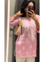 Daisy Chikankari Rayon Short Kurti - Baby Pink